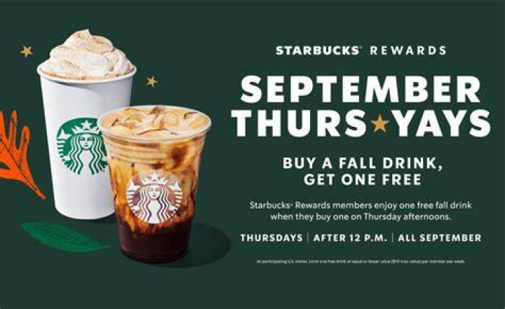 Get BOGO Starbucks every Thursday in September