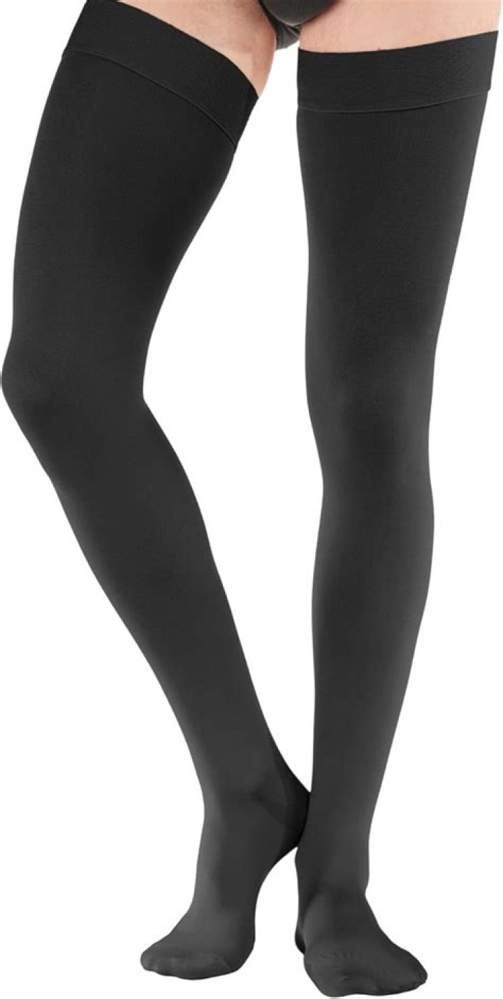 Opaque Black Thigh High Stockings with Satin Bows