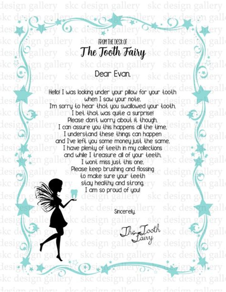 Tooth Fairy Letter Child Swallowed Tooth Letter From Tooth Fairy